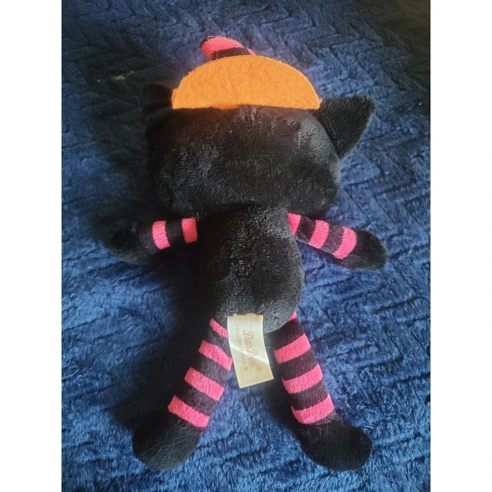 Dan Dee Collectors Choice Black Cat Plush Halloween Pink Striped Sequin Eyes